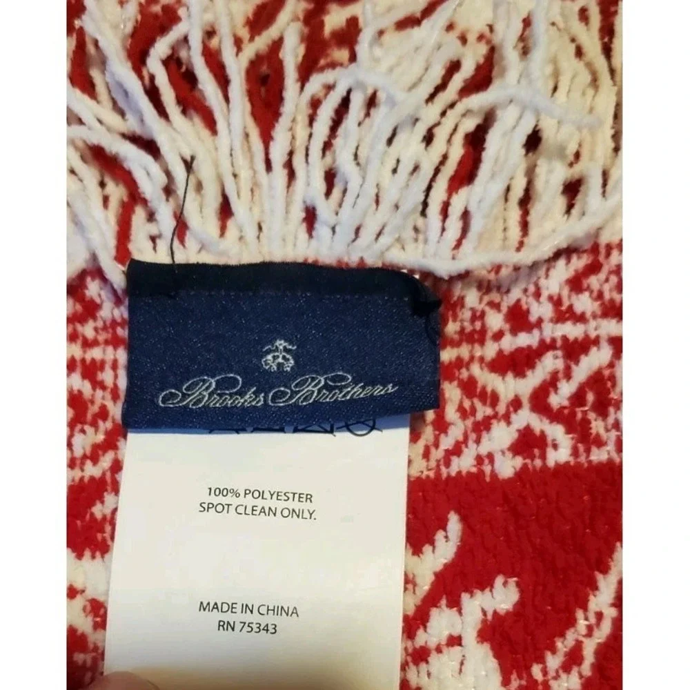 Brooks‎ Brothers Red Chenille Christmas Trees Houses Throw Blanket Fringe 50x70